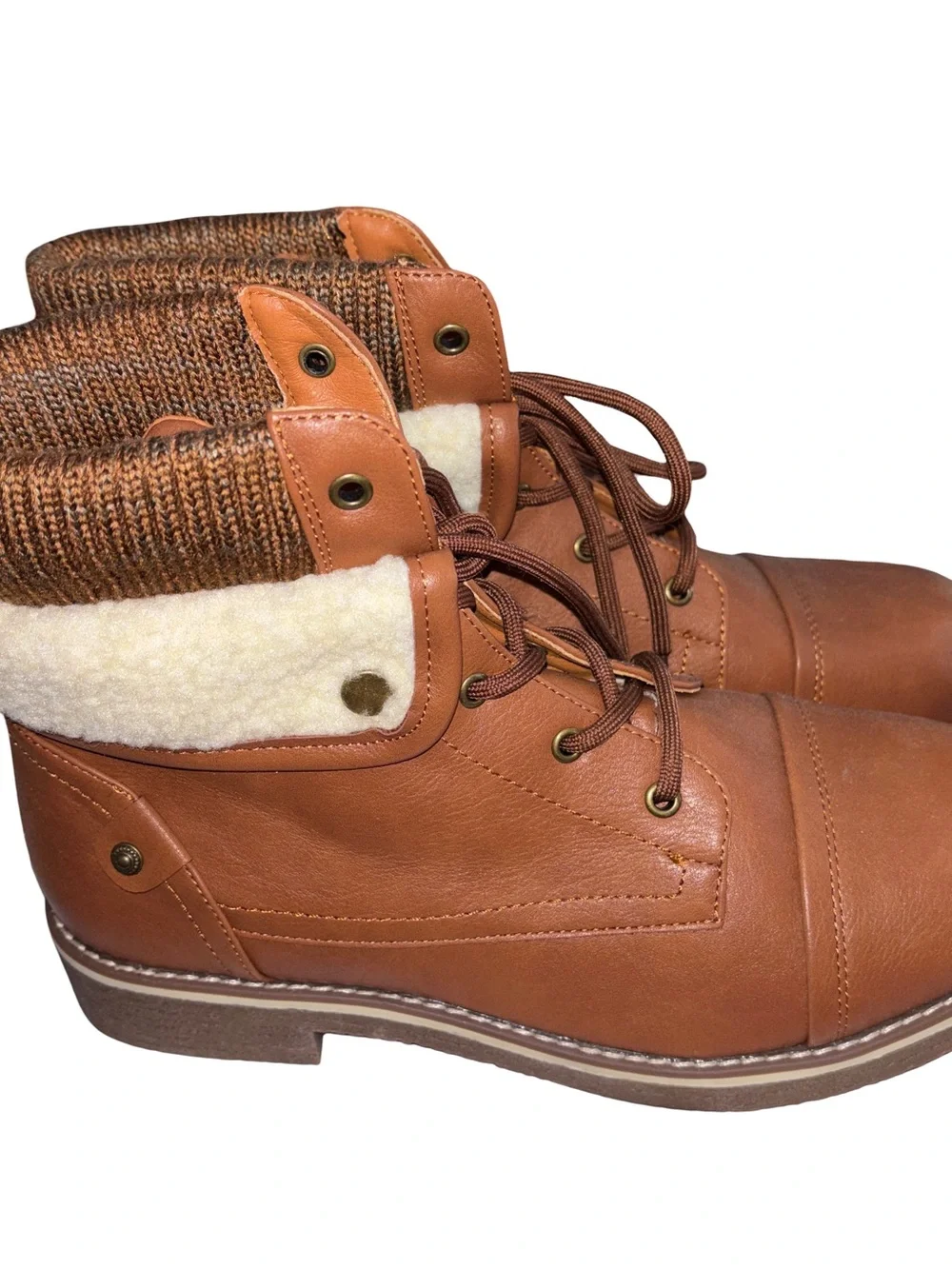 Women's Brown Faux-Leather‎ Fold-Over Lace-Up Ankle Boots Size 10 - Picture 2 of 5